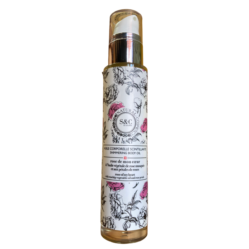 Huile corporelle luxueuse scintillante "Rose de mon Coeur"