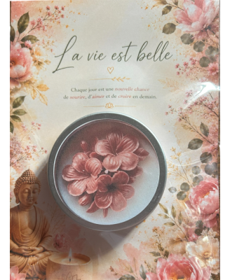 Carte illustrée La Vie est Belle et bougie artisanale